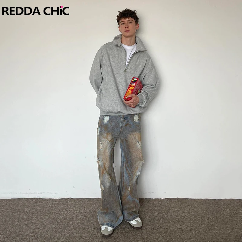 

REDDACHiC Dirty Wash Destroyed Baggy Jeans Men Rusty Wide Leg Pants High Waist Straight Trousers Hip Hop Harajuku Streetwear