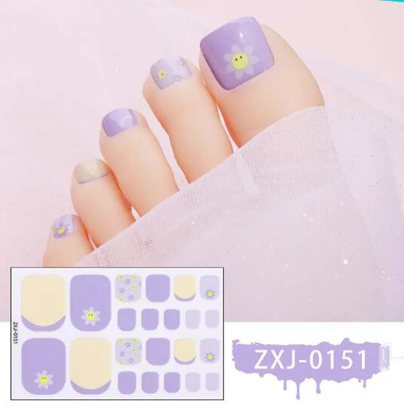 New Toe Nail Stickers Summer Cute Self Adhesive Full Cover Foot Nail Art Decorations DIY Fake Nail Patch Tips Beauty Nail Decals