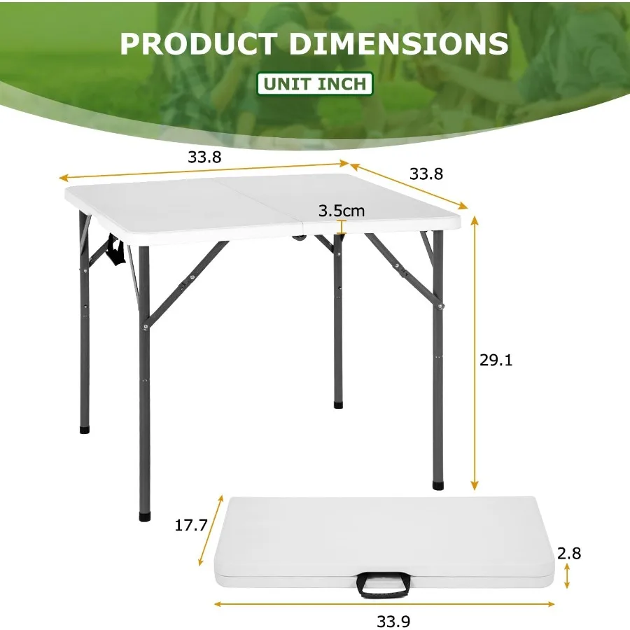 Outdoor 34 Folding Card Table Plastic Table Portable Square Height Dining Table Perfect for PicnicsParties Party and Camping Wh