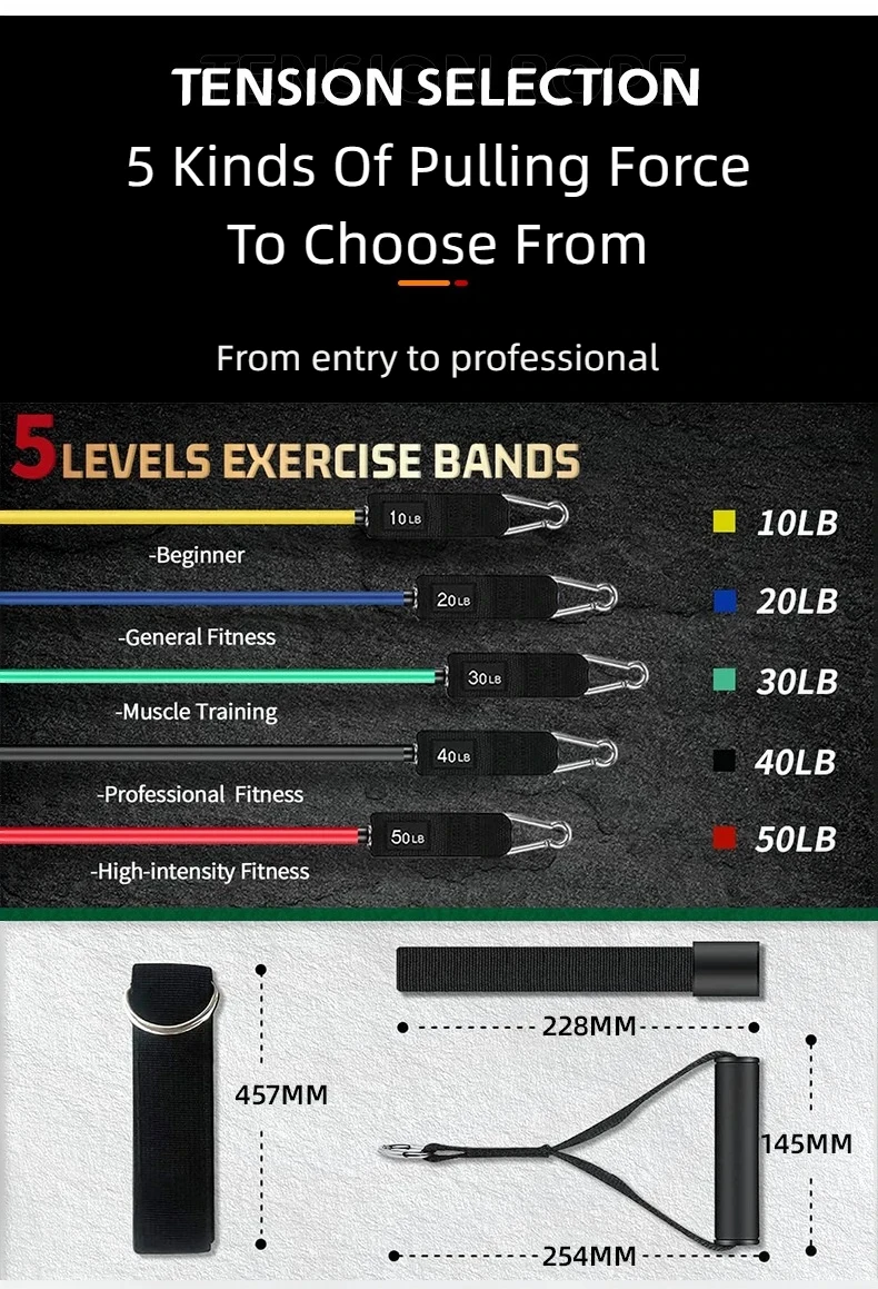 Description Picture 6 of item11pcs Pull Rope, Resistance Bands, Portable Fitness Equipment, Ankle Strap, Chest Expander, Elastic Exercise Band