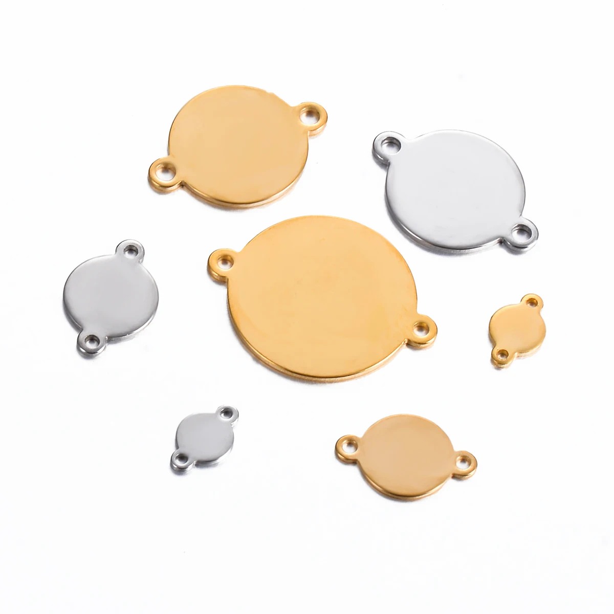 20-Piece Gold Stainless Steel Round Blank Stamping Tags with Dual Loops