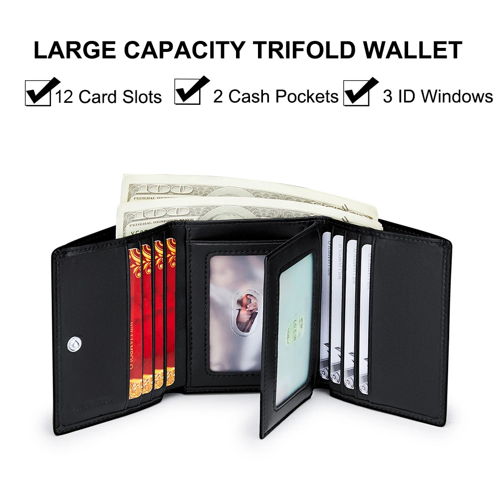 VANNANBA - محافظ جلدية سوداء للرجال بتصميم ثلاثي ا...