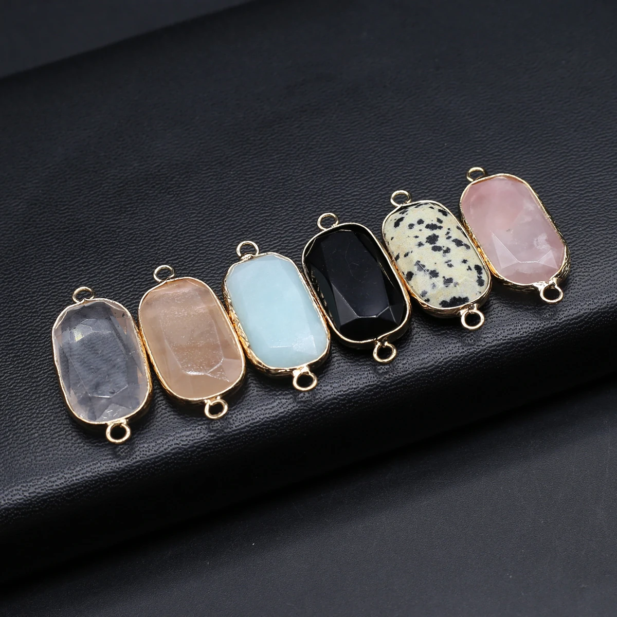 10PCS Wholesale Natural Semiprecious Stone Random Color Rectangular Gold Pendant Jewelry Making DIY Necklace Earring Accessories