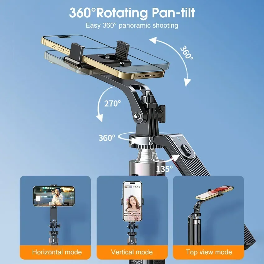 New P180/P185 Selfie Stick Quadripod 1.8m Extendable Anti-Shake Selfie Stick with Balance Handle 1/4" Screw for GoPro/Insta360