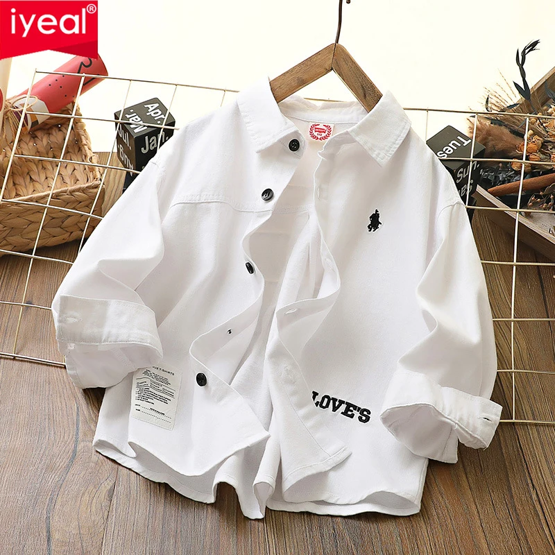 Spring Solid Color Shirt for Boys and Girls Children Long sleeved Cotton Lapel Top