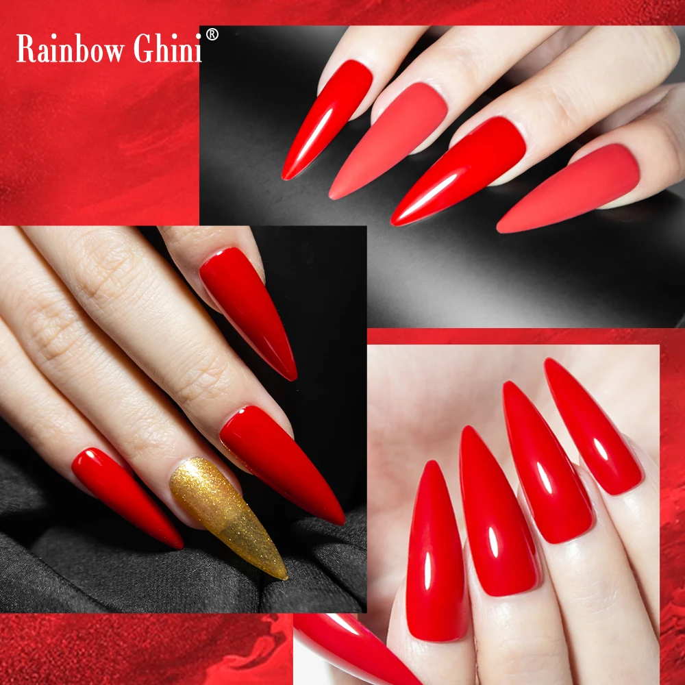 Rainbow Ghini 15ml Glitter Dark Red Gel Nail Polish Semi-Permanent Varnish UV Pale Red Nail Gel Art Supplies for Professionals 6
