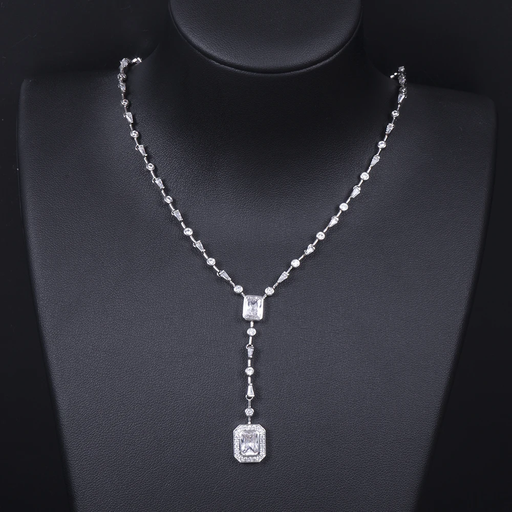 

Luxury Square Stackable Pendant Necklace Beautiful Full Cubic Zircon Fashion Charm Women Party Jewelry Gift