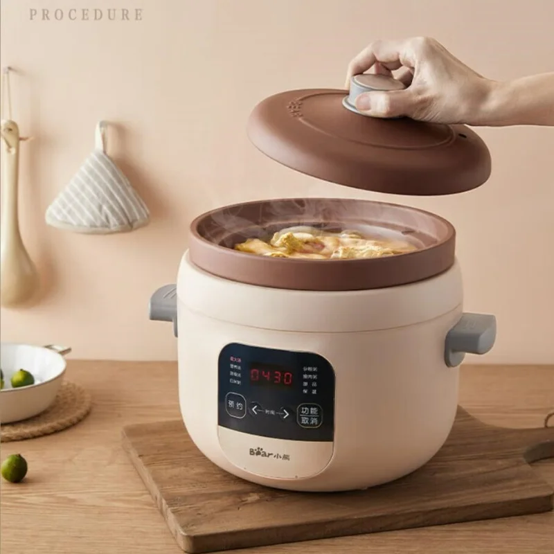 Bear 220V Slow Cooker 3L Purple Ceramic Electric Casserole Household Soup Stew Pot Health Pot Baby Supplement Pot 2