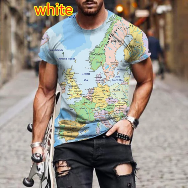 

2022 Fashion Europe Map 3D Printing T Shirt Summer Unisex Funny Short Sleeved Tees Men/women Pullover