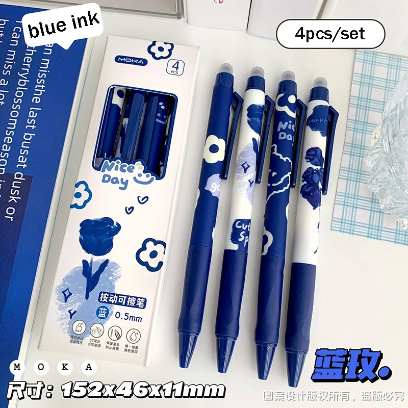 4pcs Kawaii Erasable Pens Cute Gel Pen Blue and Black Ink ST Nib Aesthetic  Stationery Office Accessories Back To School - AliExpress