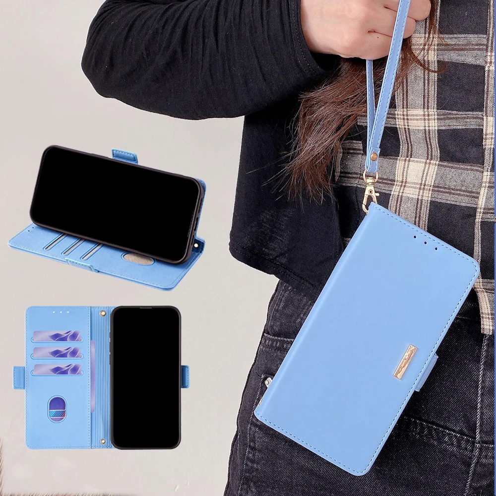 Magnetic Leather Flip Wallet Case with Card Slots and Side Buckle - Shockproof Cover
