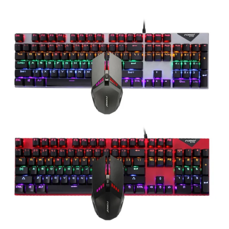 

FV-Q609 Wired Mechanical Gaming Keyboard Mouse Combo Blue Switch 104-Key RGB Keyboard Optical Mice Set for PC Gamer