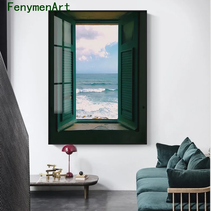 Nordic Window Outside Landscape Canvas Painting Wall Art Starry Wall Posters for Living Room Home Decor Modern Art Print Picture