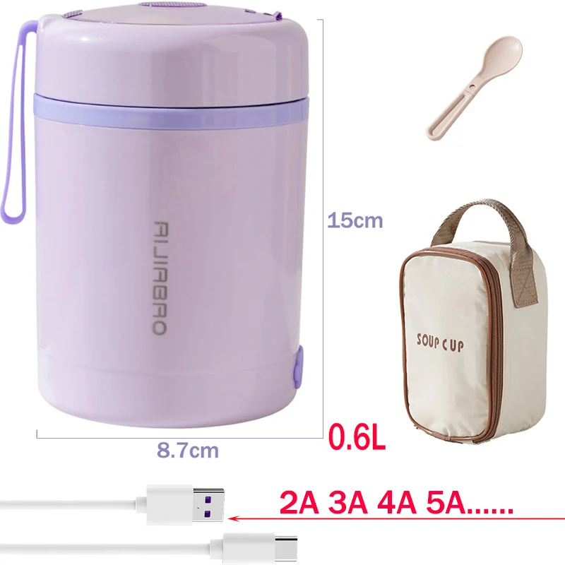 USB 전기 도시락 상자 누출 방지 열 0.6L 5V 12V 24V 휴대용 야외 피크닉 우유 물 난방 음식 따뜻하게 컨테이너 히터