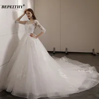 BEPEITHY Customized Vestidos De Novia Plus Size Half Sleeves Princess Wedding Dress For Women Lace Court Train New Bridal Gowns 1