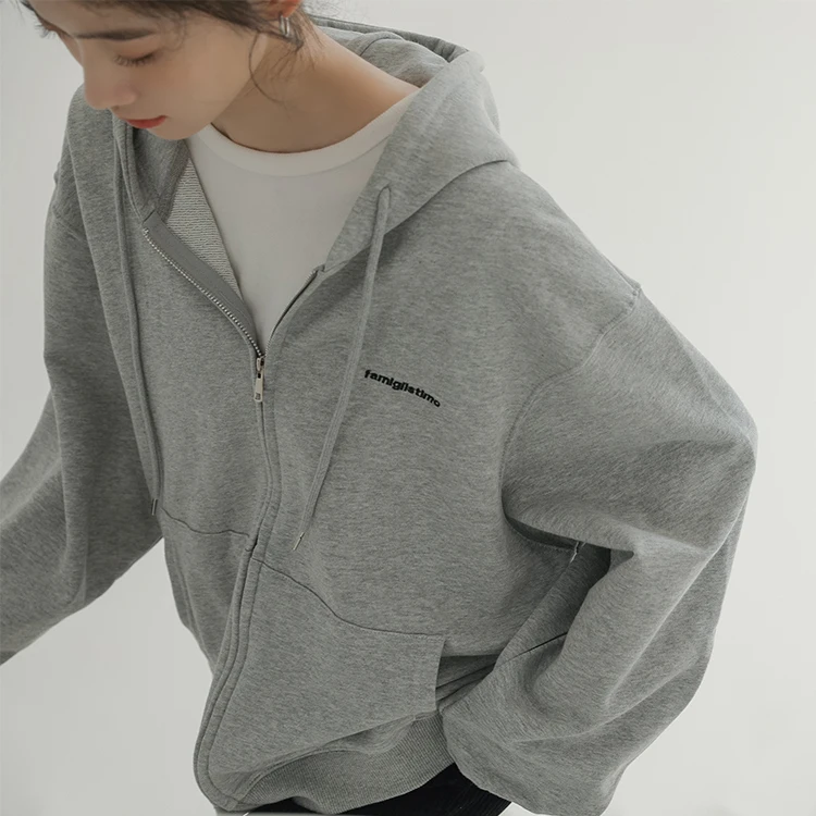 New Arrival Korean Fashoin Girls Hoodies Long Sleeves Zipper Up Hooded Loose Women Hoodie