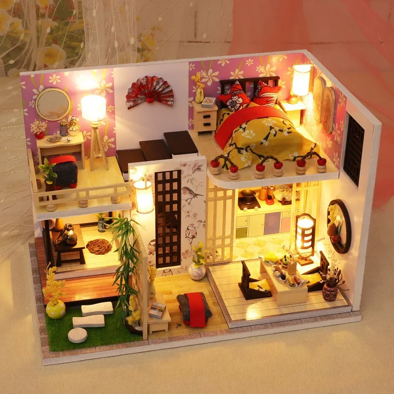 DIY Doll House Wooden Doll Houses 3D Puzzle Miniature Dollhouse Furniture Kit with LED Toys for children Christmas Birthday Gift