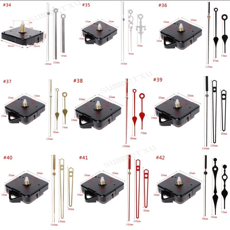 Description Picture 4 of item42 Styles Silent Large Wall Clock Quartz Clock Movement Mechanism Hands Wall Repair Tool Parts Silent Kit Set DIY Black Pointer