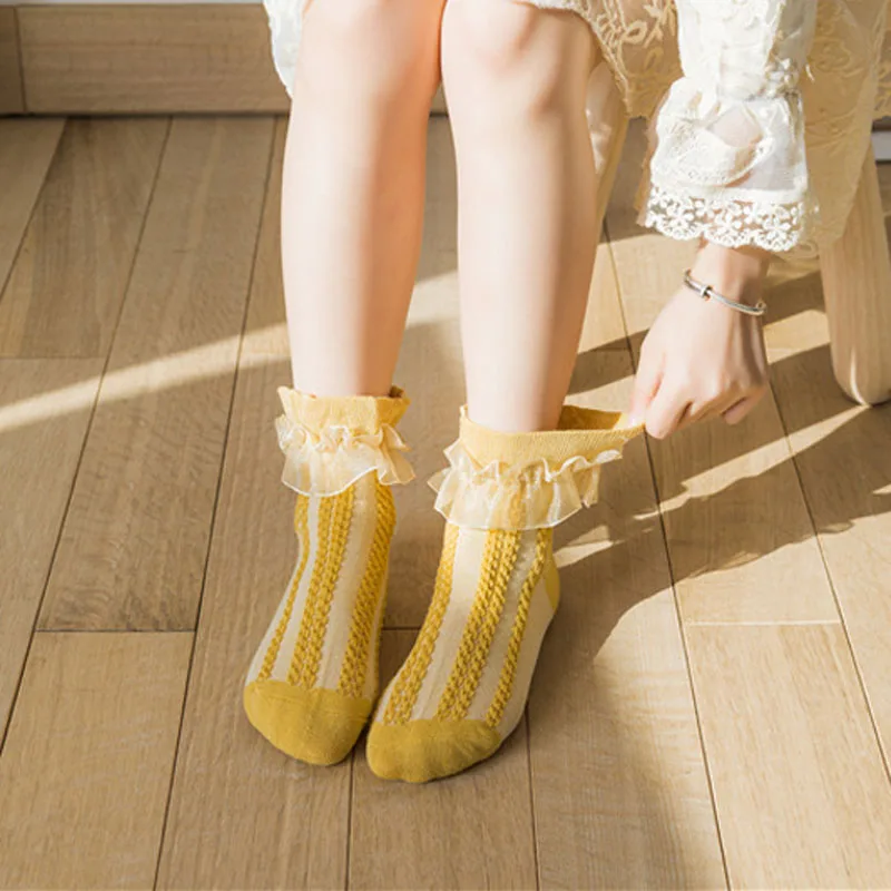 3/6 Pairs Girls Lace Ruffle Socks Cotton Breathable Comfy Adorable Princess-Style Kids Dance-Ready Socks with Frilly Trim 4