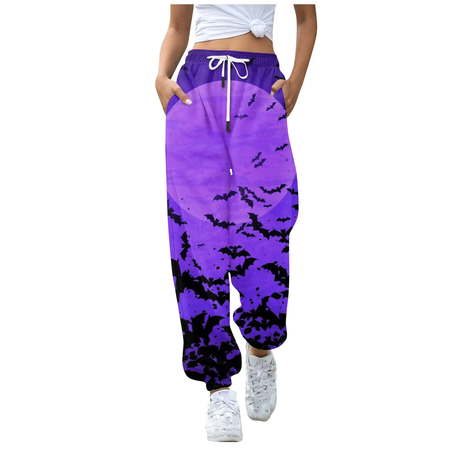 

Women'S Casual Fashion Halloween Print Casual Drawstring Elasticated Waist Drawstring Pants Casual Straight Loose Trousers