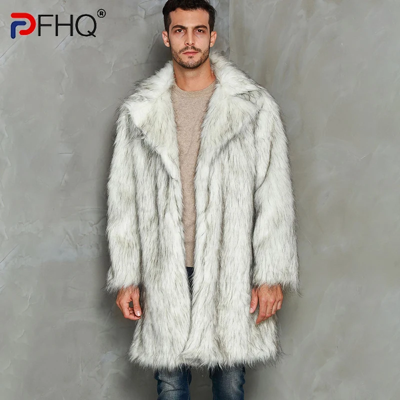 

PFHQ High Street Suit Collar Faux Fur Long Coat Men's Tide Warm Heavy Industry Haute Qualite Loose Casual Windbreakers 21Z1898