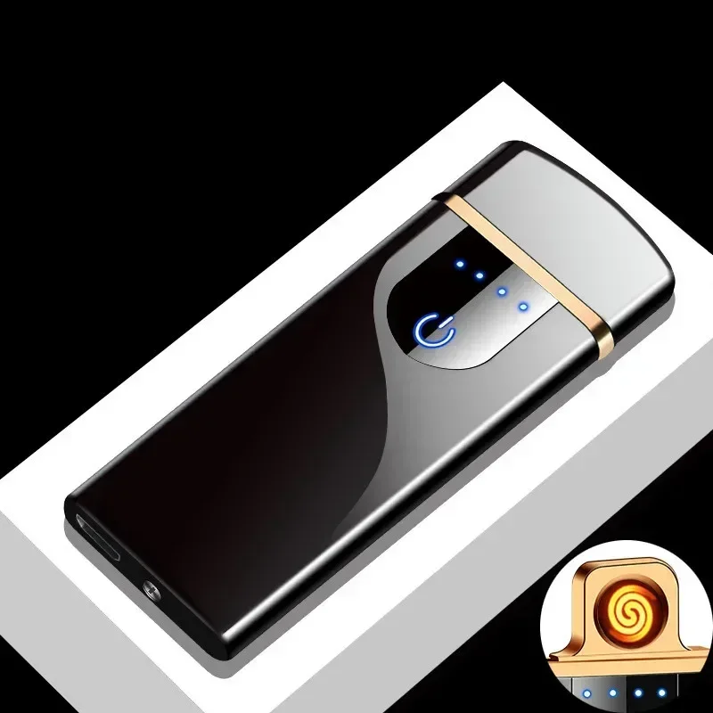 2025 Electric Windproof Metal Lighter Double Arc Flameless Plasma Rechargeable USB Lighter LED Power Display Touch Lighters Gift