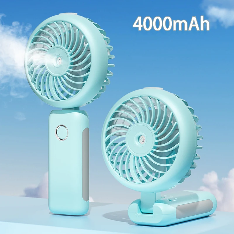 

2023 NEW Humidifiable Rechargeable Portable Fan 4000mAh USB Mini Electric Hand fan Foldable Mute outdoor Humidifier Fan