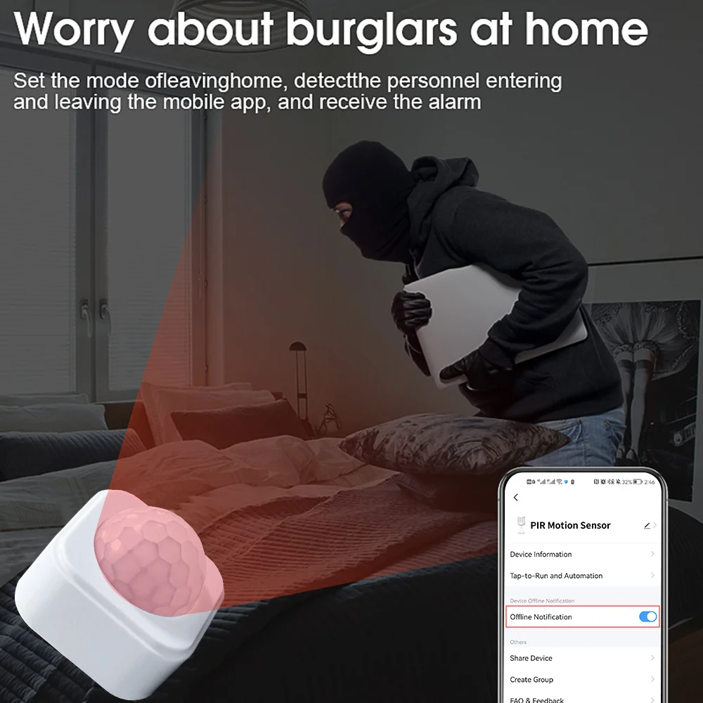 Description Picture 4 of itemTuya/eWelink Zigbee PIR Motion Sensor Smart Human Body Movement Detector Mini Infrared Detector Home Security For Smart Life