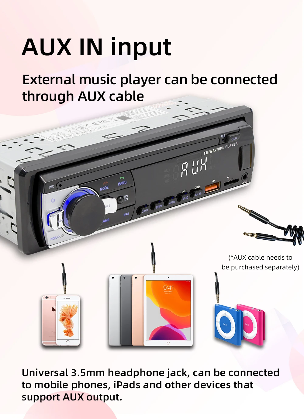 BQCC 530L 1 Din FM Autoradio BT TF AUX USB Schnelle Ladezeit Disploay Auto Stereo LED Fernbedienung MP3 Auto Player – Detail 9