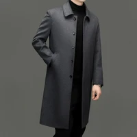 Men's high-end and fashionable cashmere coats for autumn and winter, mid-length lapel jackets, wool and woolen fabrics