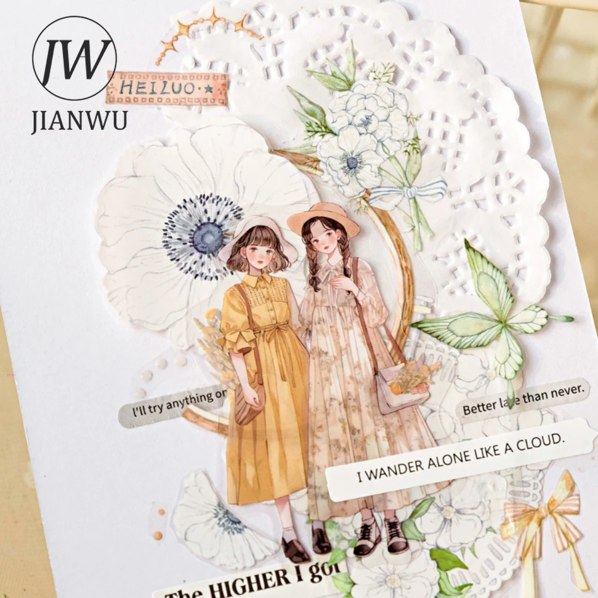 JIANWU Life Tidbits 시리즈 문학적 소녀 캐릭터 소재 장식 PET 스티커, 창의적인 DIY 저널 콜라주 문구, 30 장
