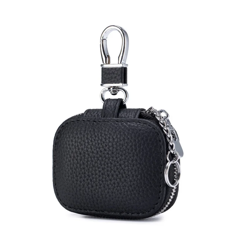 Compact universal genuine leather keybag with leather waist hanging, suitable for Apple Bluetooth earphone protective case