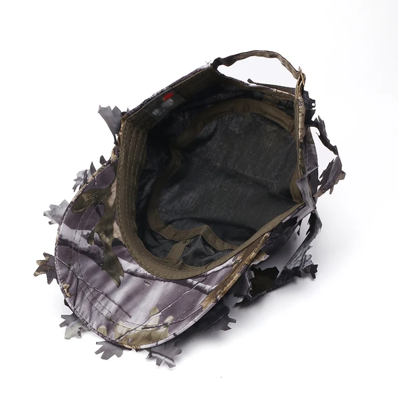 Camouflage Outdoor Tactical Cap with 3D Bionic Leaf Camo Hunting Hat Hidden Jungle Sniper Hat Sun Protection Cap