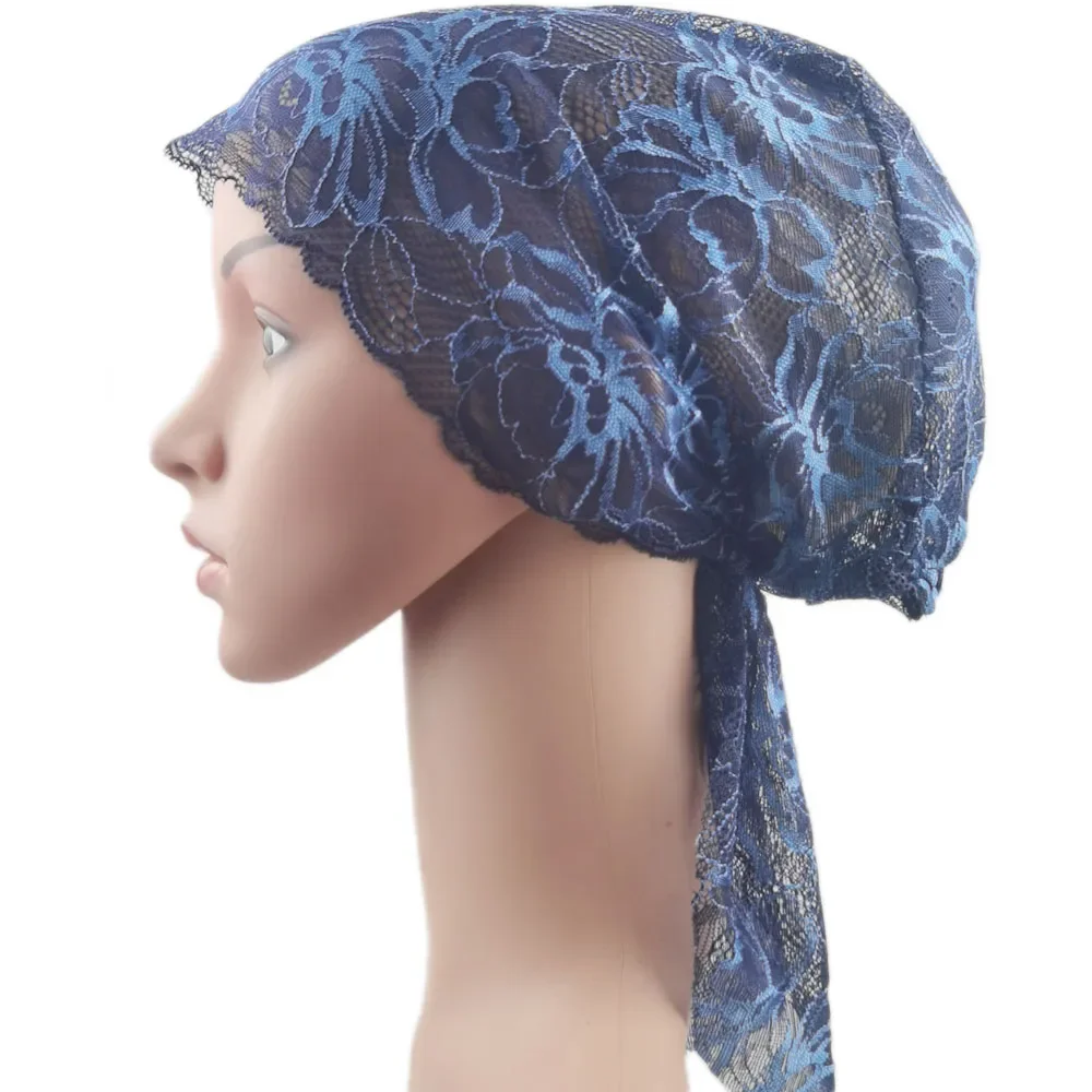 Muslim Women Head Scarf Lace Flower Underscarf Elastic Hijab Hair Cover Headwrap Chemo Cap Islam Headband Bonnet Turbante Mujer 3