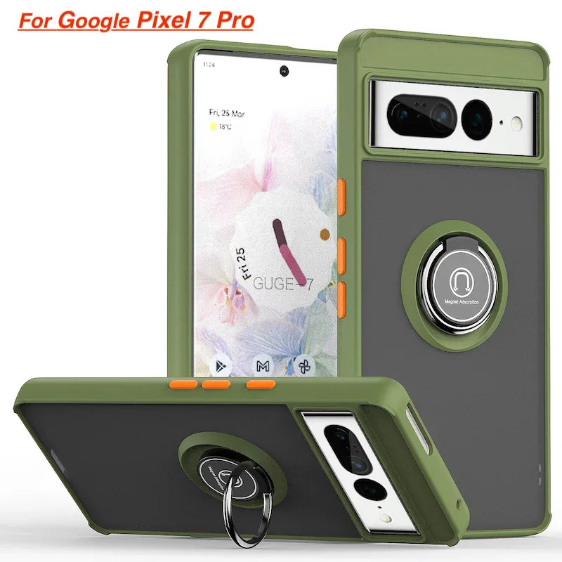 Matte Finish Shockproof Phone Case with Magnetic Ring Bracket and Anti-Fall Protection