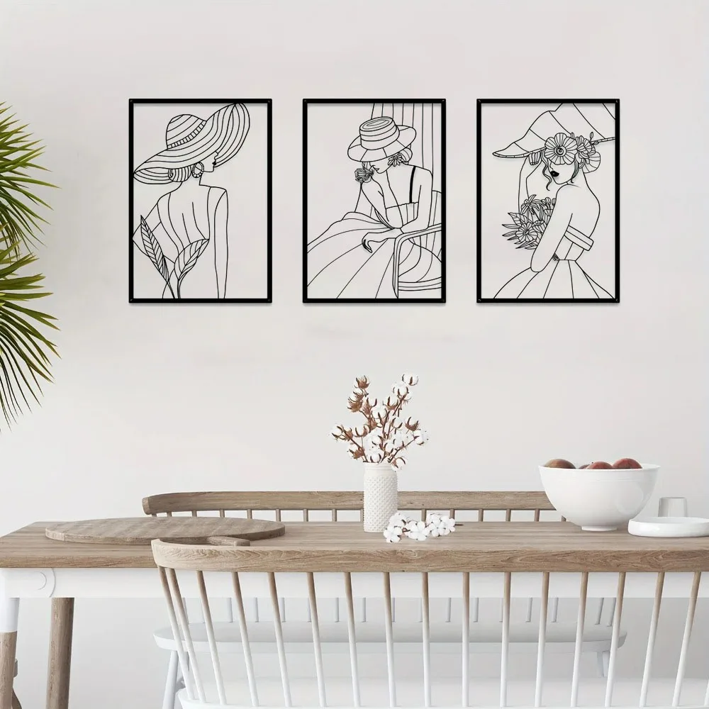 

Crafts 3 Pcs Fashion Lady Metal Wall Decor Vintage Ladies Art Modern Female Pictures For Home Decor For Hanging Above The Bed