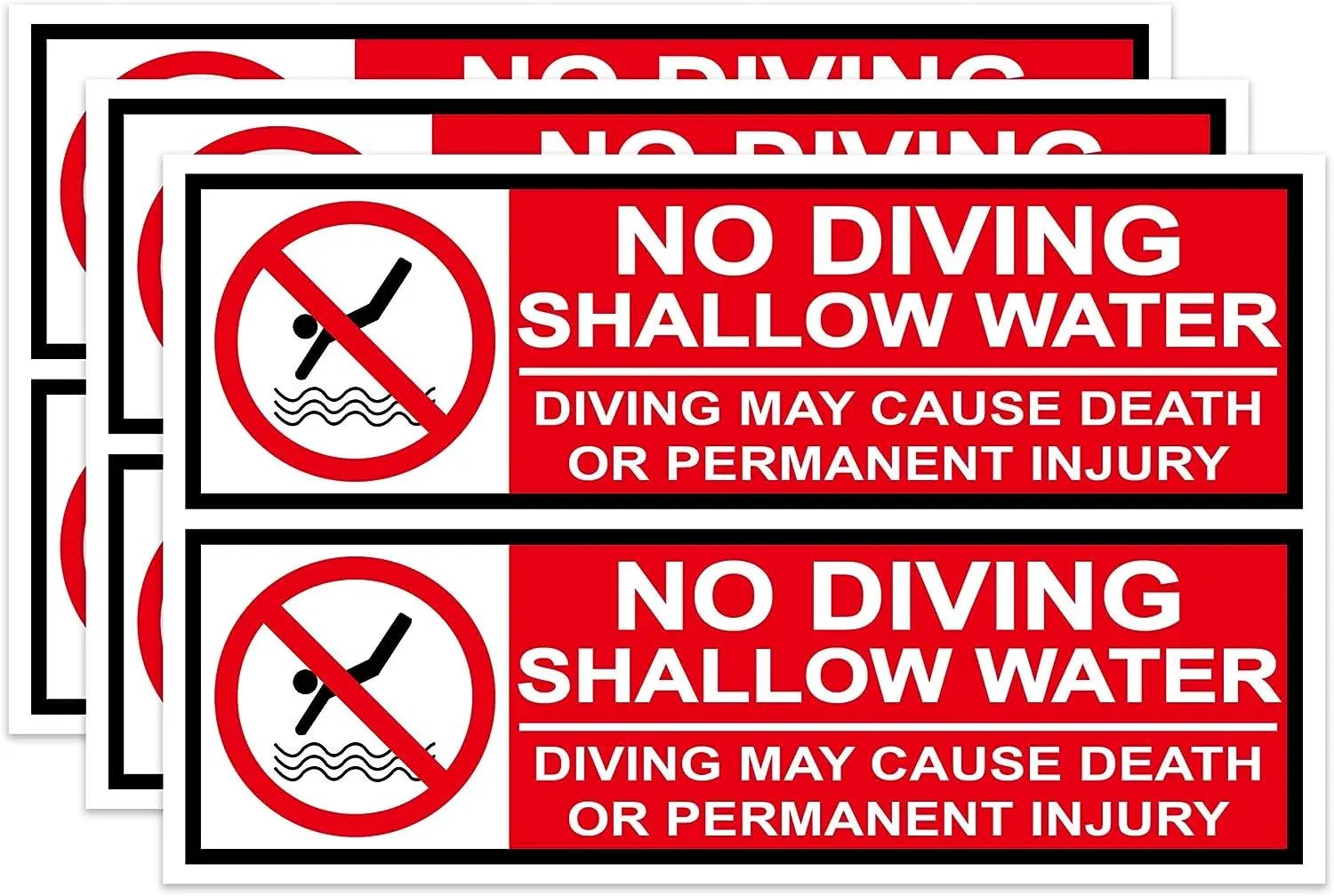 

6 Pcs No Diving Labels Shallow Water Stickers 3*10 Inches NO DIVING Adhesive Swimming Pool Safety Warning Caution Stickers