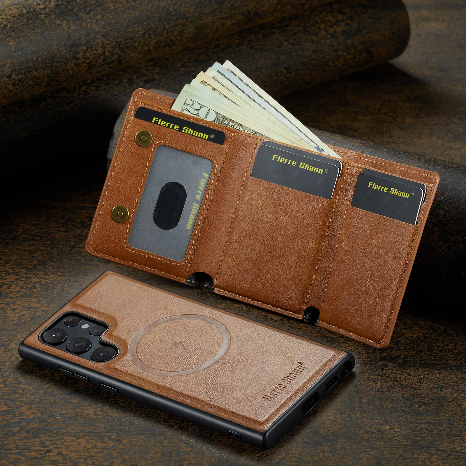 Magnetic Wallet Case with Wireless Charging and 5-Card Slot Holder