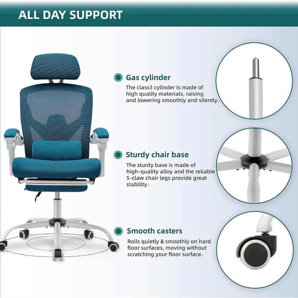 Office Computer Desk Chair, Gaming Chairs for Adults, High-Back Mesh Rolling Swivel Reclining Chairs with Wheels 6