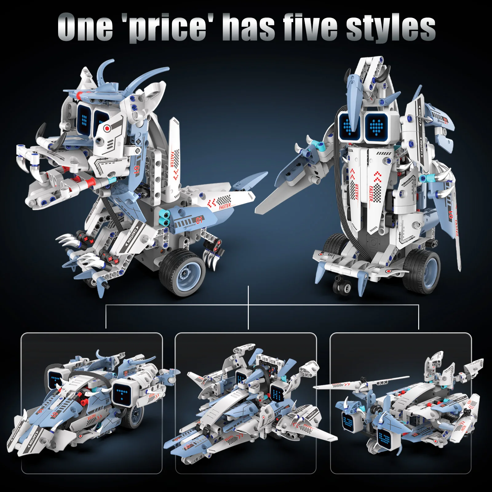 96229 342PCS 불꽃을 뿜는 용 5-in-1 프로그래밍 가능 로봇 조립 키트(스마트 스크린 포함) STEM 교육용 코딩 장난감