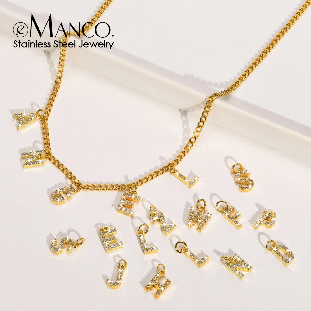 eManco Zircon Alphabet Stainless Steel Custom Name Necklace