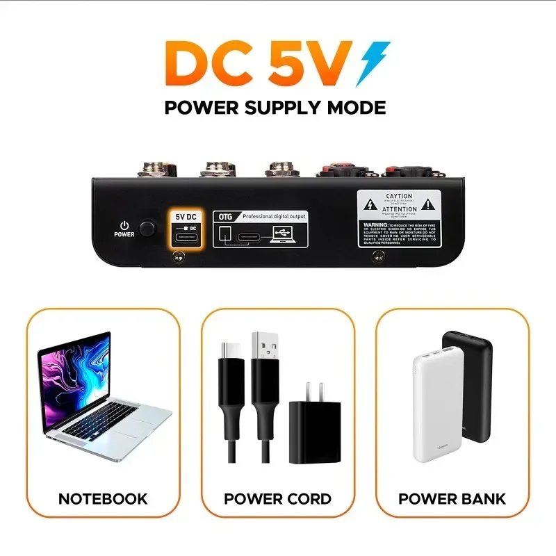 금속 Mini4 오디오 믹서 인터페이스, DJ 콘솔, 블루투스 5.0, OTG 리버브, 48V 사운드 카드, 라이브 방송 PC 녹음용, 인기 판매