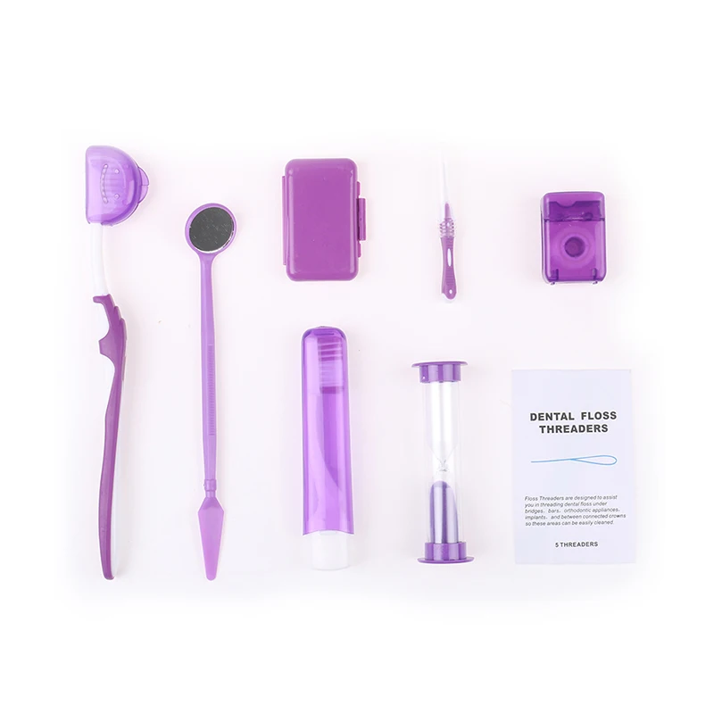 8Pcs Dental Teeth Orthodontic Kits Oral Cleaning Care Whitening Tool Suit Interdental Brush Floss Thread Wax Mirror 4 Colors
