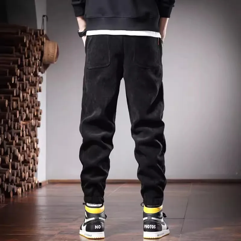 Autumn Beige Baggy Pants Men Casual Sports Elastic Waist Drawstring Jogging Trousers