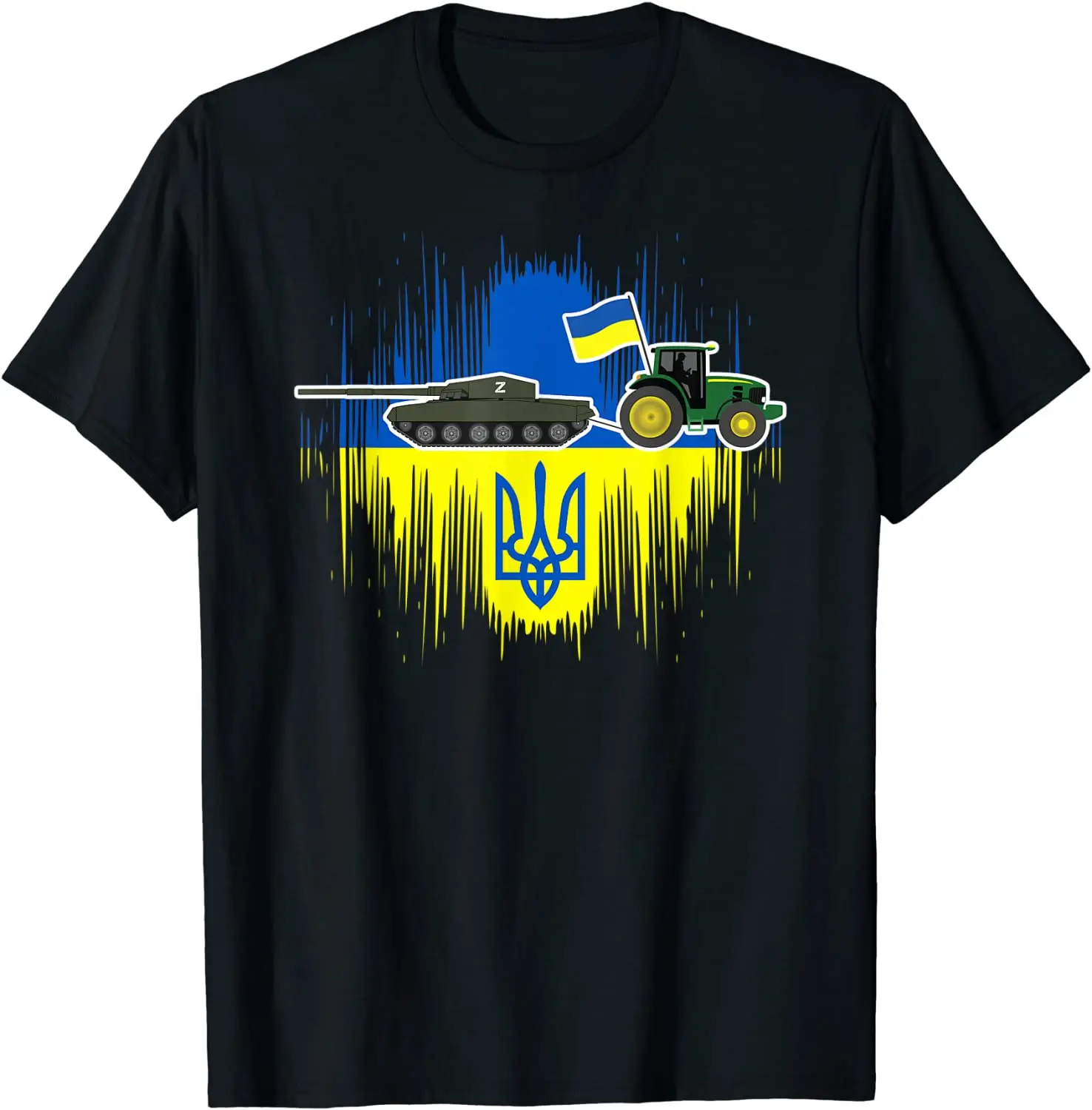 

Funny Ukrainian Farmer Steals Tank Ukraine Flag Tryzub T-Shirt Short Sleeve Casual 100% Cotton O-Neck Summer Tees