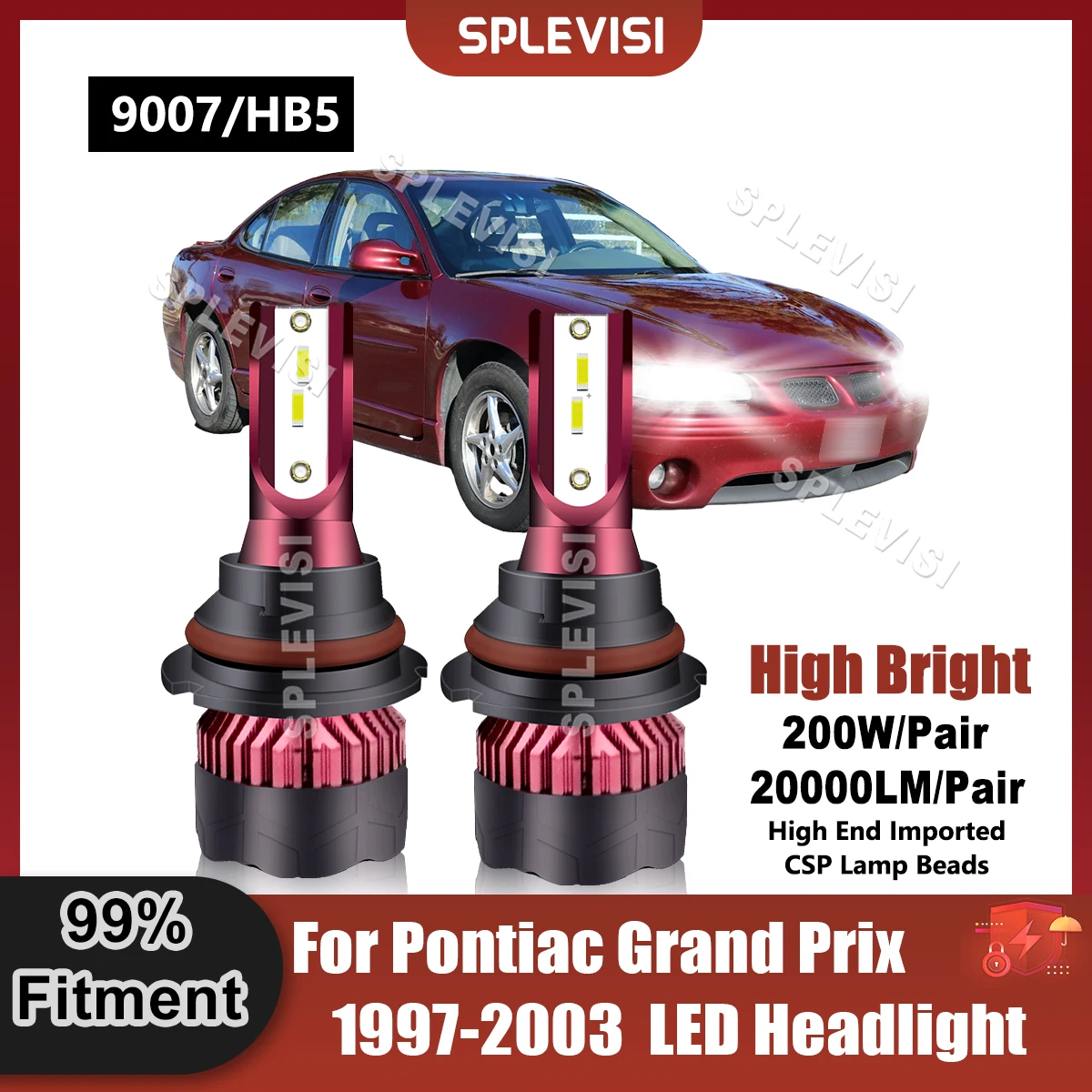 

SPLEVISI High Brightness 9007/HB5 LED Headlight Bulbs For Pontiac Grand Prix 1997 1998 1999 2000 2001 2002 2003 Auto Lamp