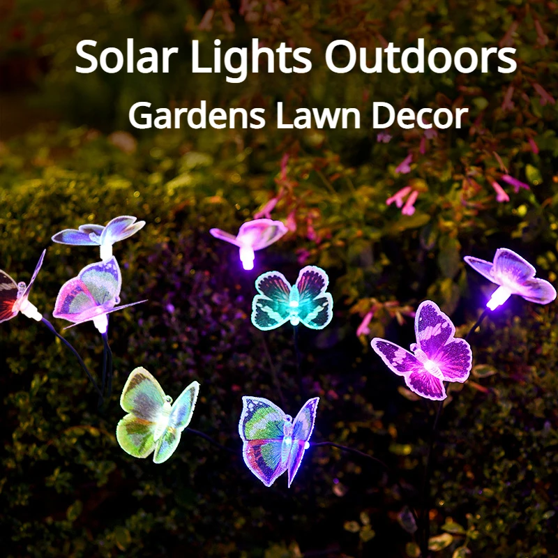 8Pcs Solar Fiber Optic Butterfly Ground Lawn Courtyard Lights Villa Terrace Gardens Layout Atmosphere Party Decor Outdoors Lamps