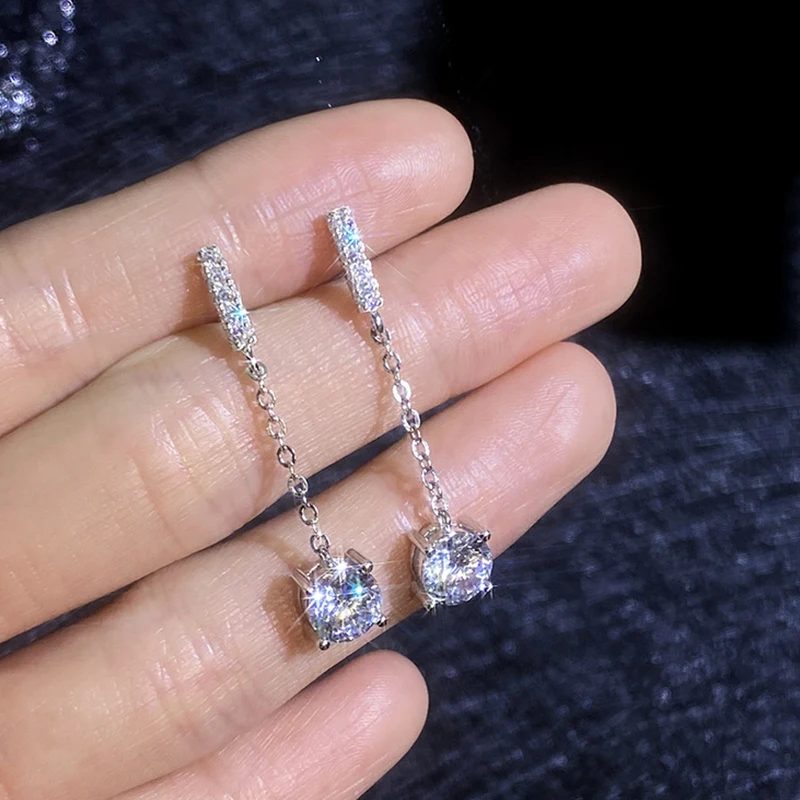 NeeTim 1 Carat D Color Moissanite Diamond Drop Earrings 925 Silver with White Gold Plated Charm Earrings For Women Wholesale 4 NeeTim 1 Carat D Color Moissanite Diamond Drop Earrings 925 Silver with White Gold Plated Charm Earrings For Women Wholesale - Image 4