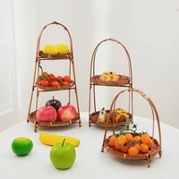1/2/3 Tier Storage Tray Bamboo Woven Baskets Handmade Fruit Bread Snack Plate Kitchen Dining Room Desk Picnics Basket Organizer 1