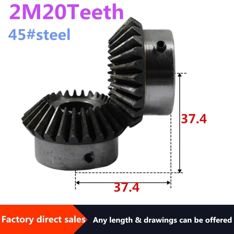2pcs engrenagem conica 2m 20 dentes furo 03